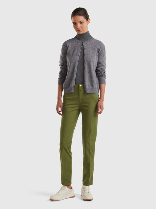 Military green slim fit cotton chinos Women