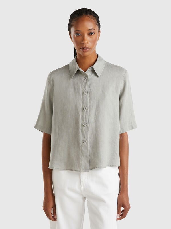 Chemise courte en pur lin Femme