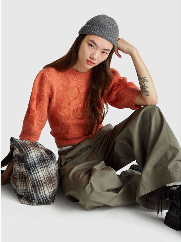 Chemise à manches courtes avec incrustation de fleurs Femme