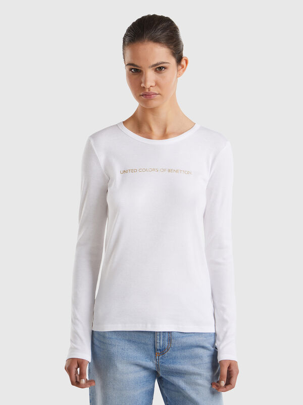T-shirt blanc manches longues 100 % coton Femme