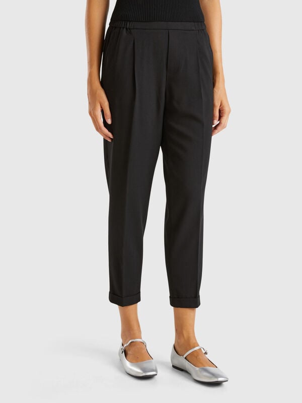 Trousers with cuff in stretch viscose blend Women