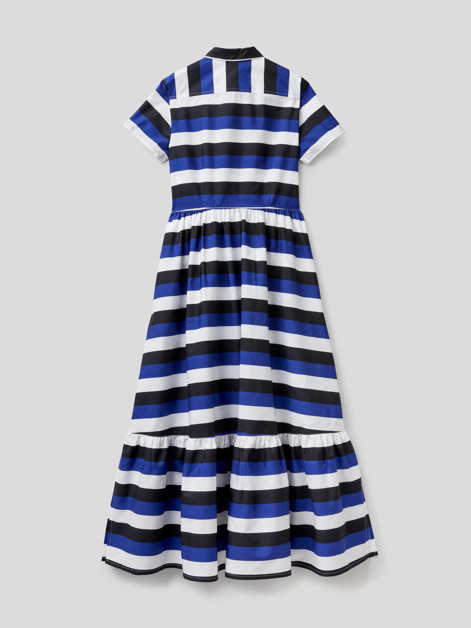 Gestreiftes langes Kleid mit Volant am Unterrand image number 2