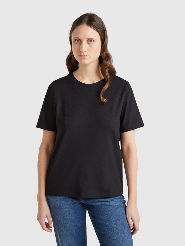 T-Shirt mit Rundhalsausschnitt aus geflammter Baumwolle Damen
