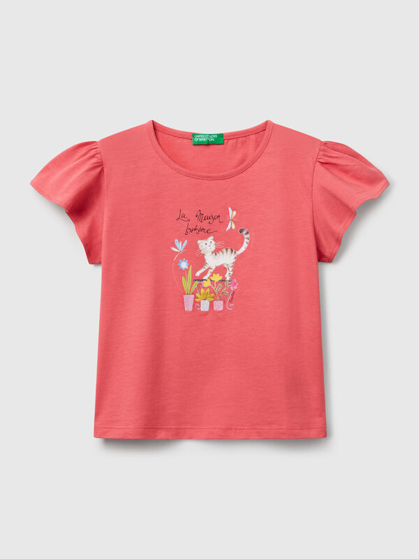 T-Shirt mit Aufdruck und Stickerei Mädchen