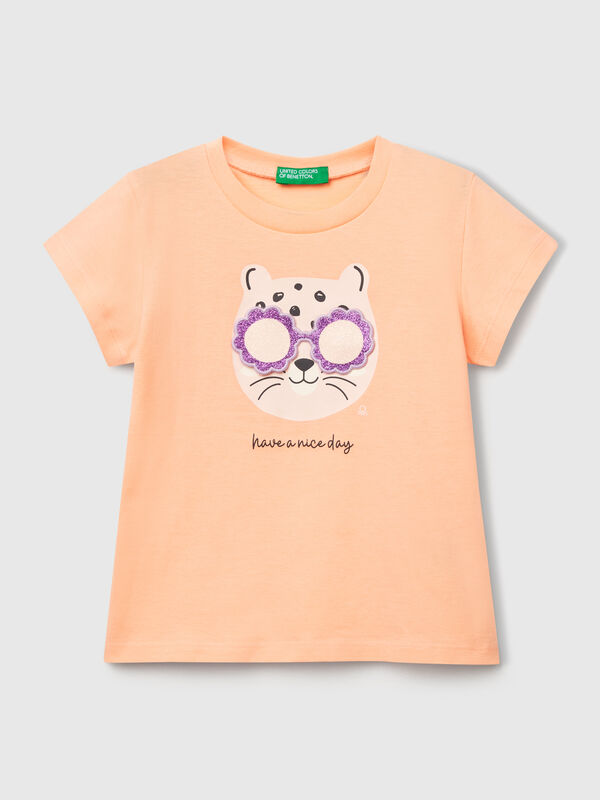 T-Shirt mit Aufdruck und Applikation Mädchen