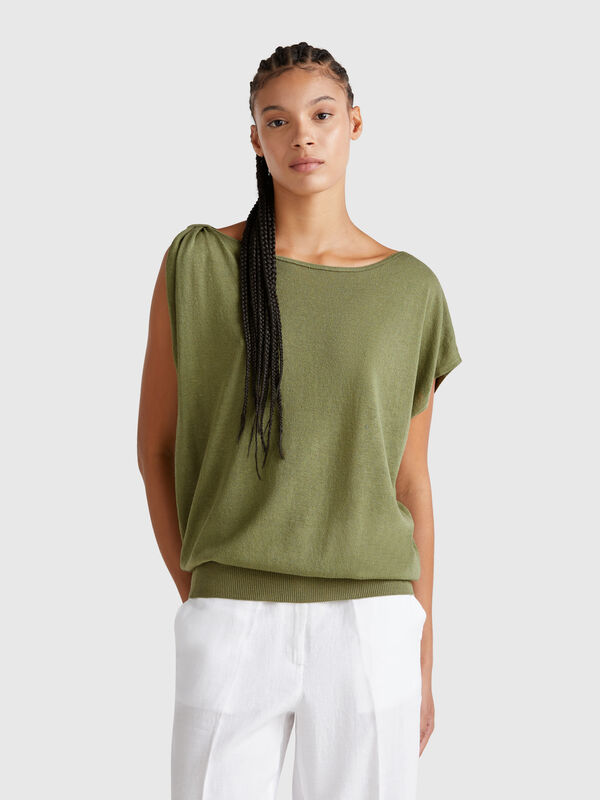 Asymmetrischer Pullover aus Leinenmischung Damen