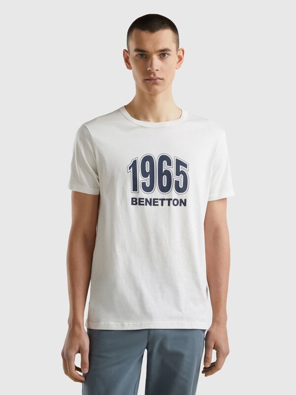 T-shirt crème en coton bio à imprimé logo Homme