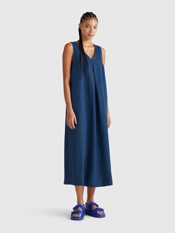 Ärmelloses Kleid aus reinem Leinen Damen
