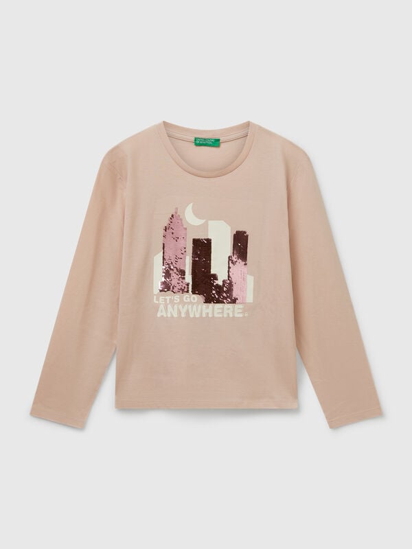 T-Shirt aus Baumwolle mit Pailletten Mädchen