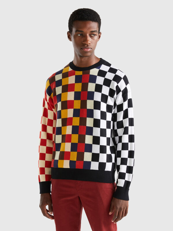 Checkered sweater in 100% cotton