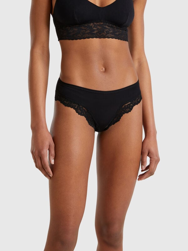 Slip haut côtés avec empiècements en dentelle Femme