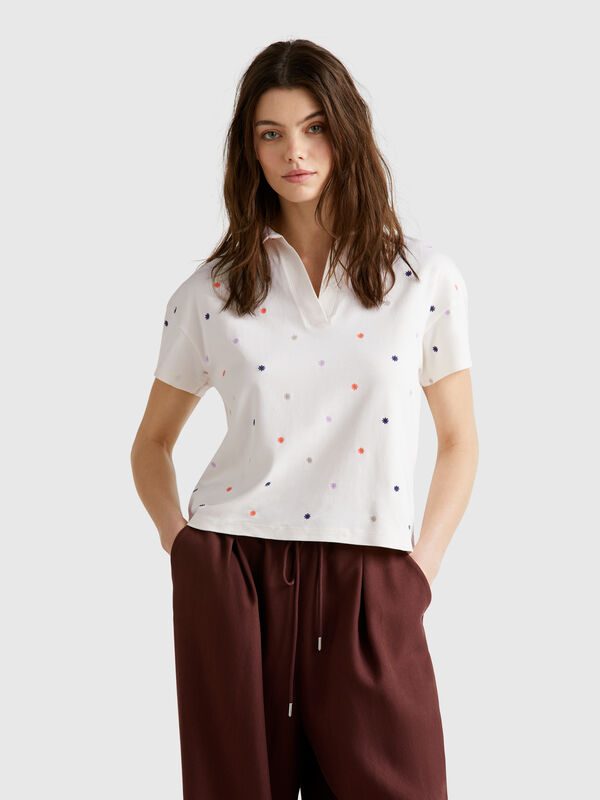 Poloshirt mit Blumenstickerei Damen