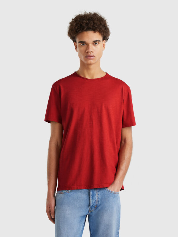 T-Shirt in Dunkelrot aus geflammter Baumwolle Herren