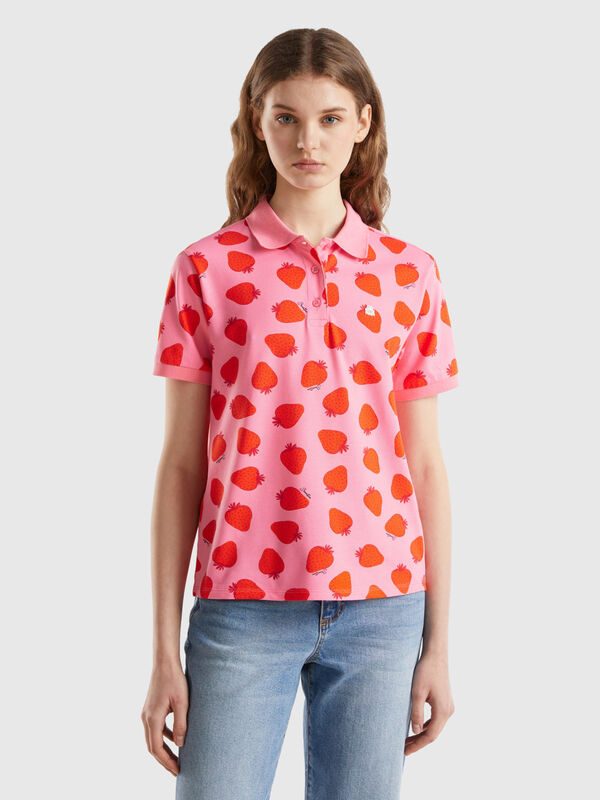 Rosa Poloshirt mit Erdbeer-Pattern Damen