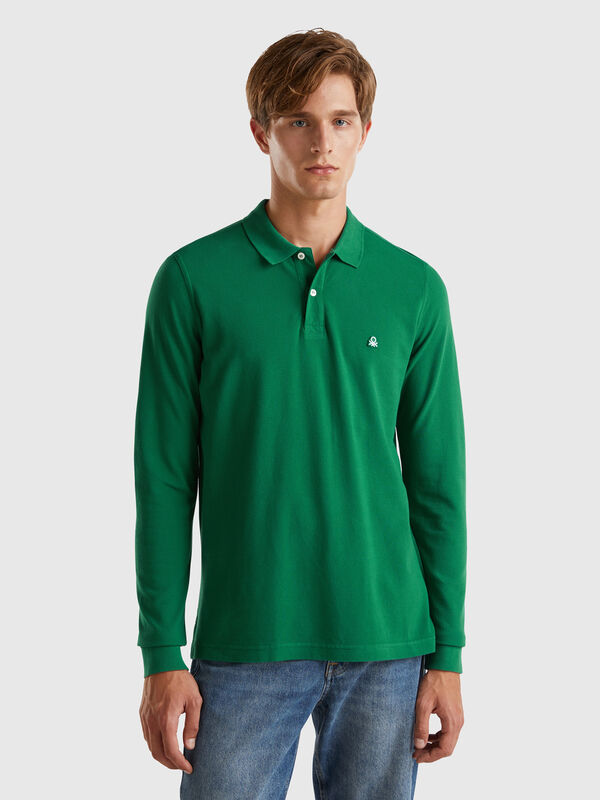 Long sleeve 100% cotton polo Men