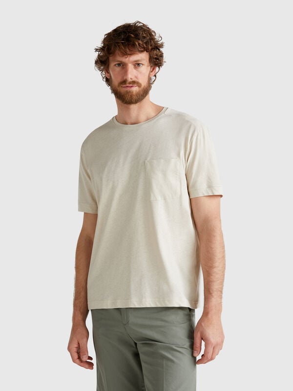 T-Shirt aus Leinenmischung mit Tasche Herren