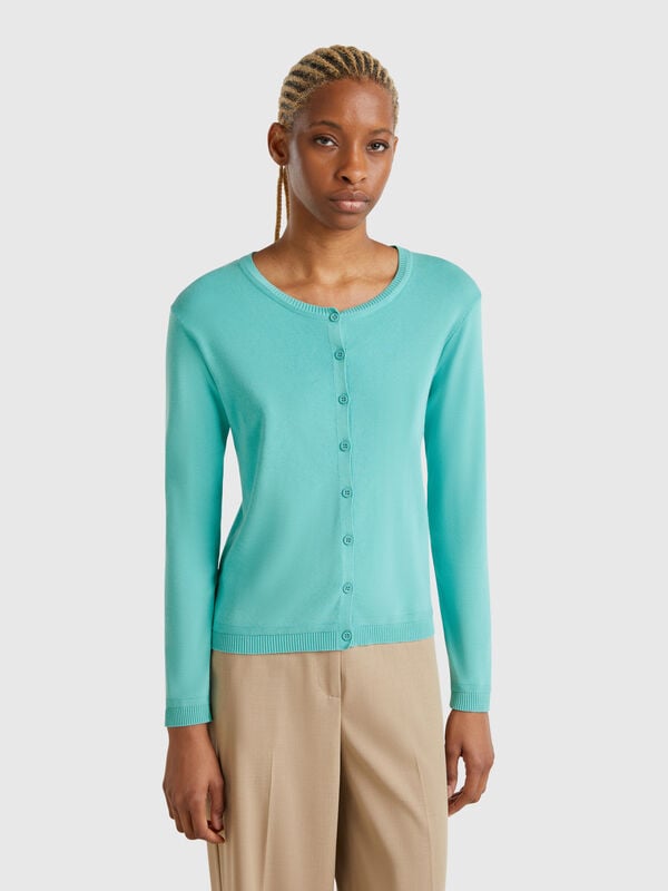 Pure cotton crew neck cardigan Women