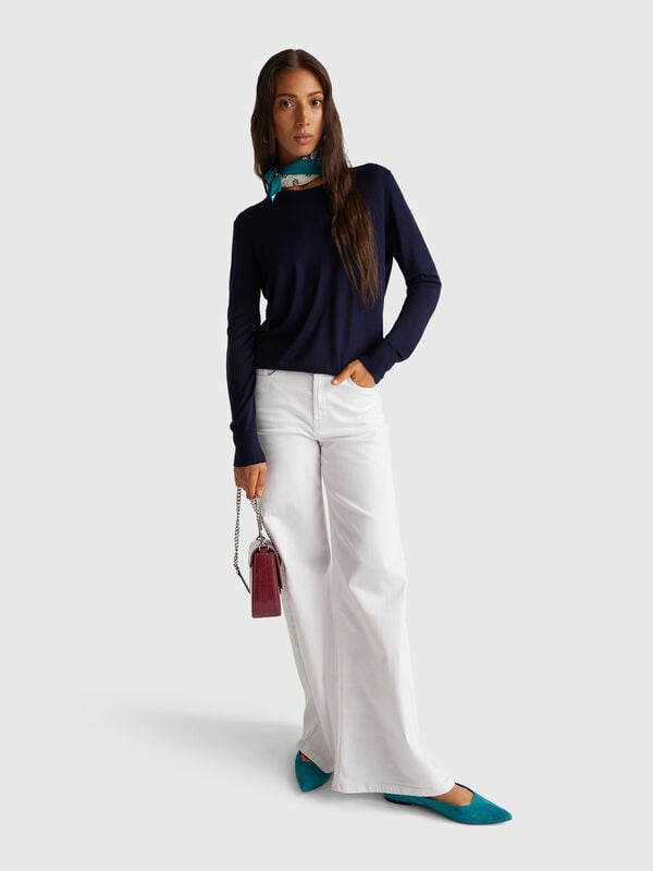 Pull à manches longues en soie mélangée Femme