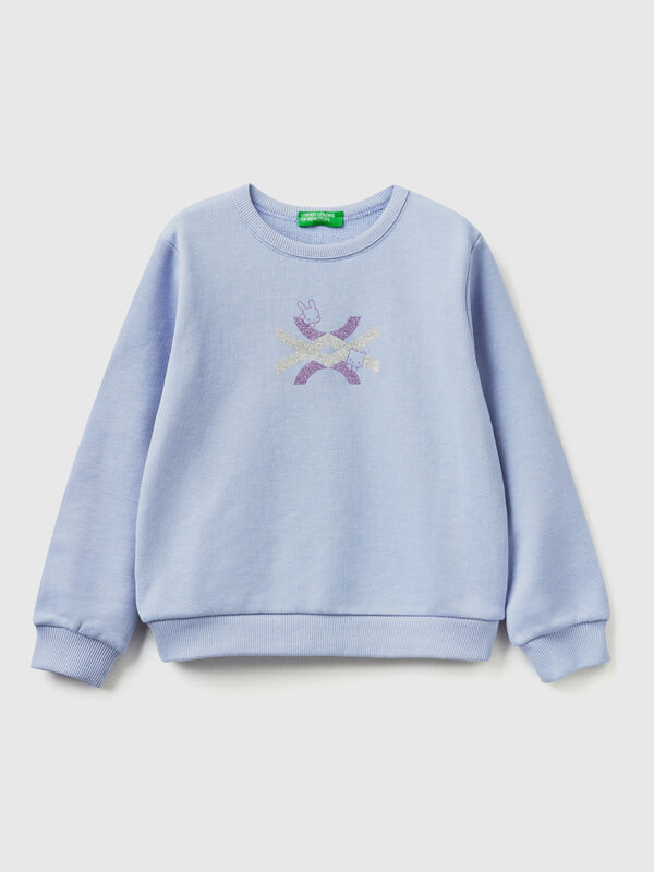Lilac sweatshirt in organic cotton with glittery print Junior Girl