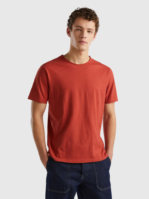 T-shirt rouge foncé en coton flammé Homme
