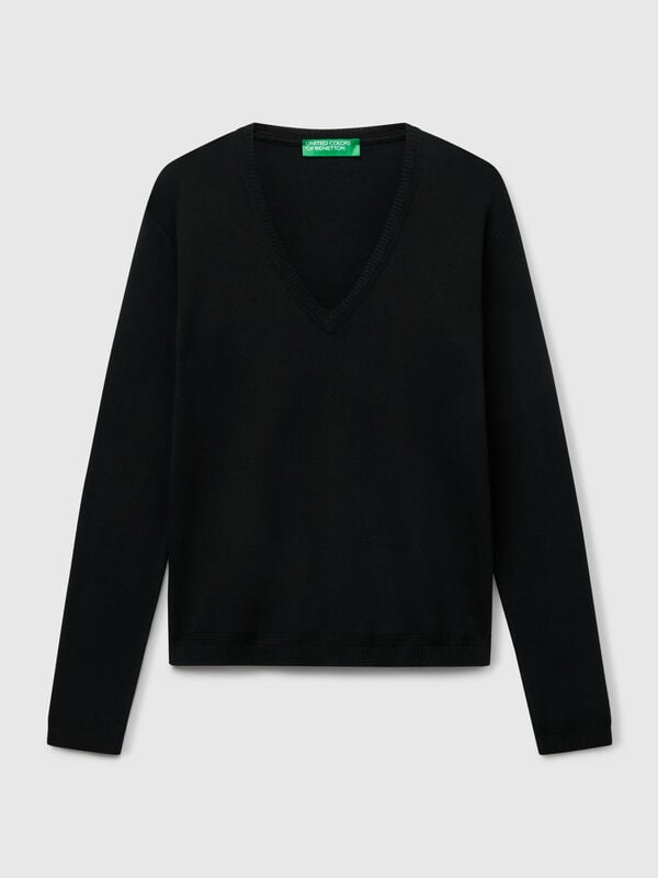 Sweater with V-neck in pure cotton Women