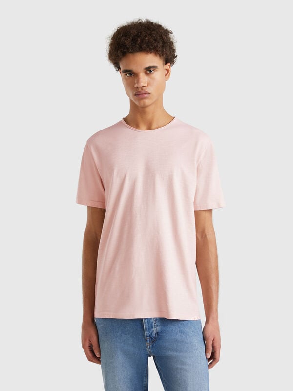 T-shirt rose poudré en coton flammé Homme