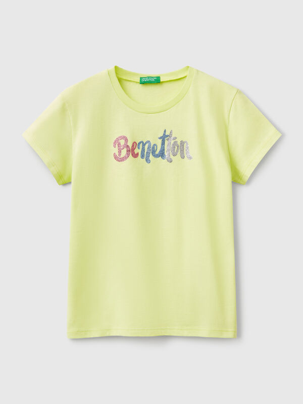 T-shirt with glittery logo in cotton Junior Girl