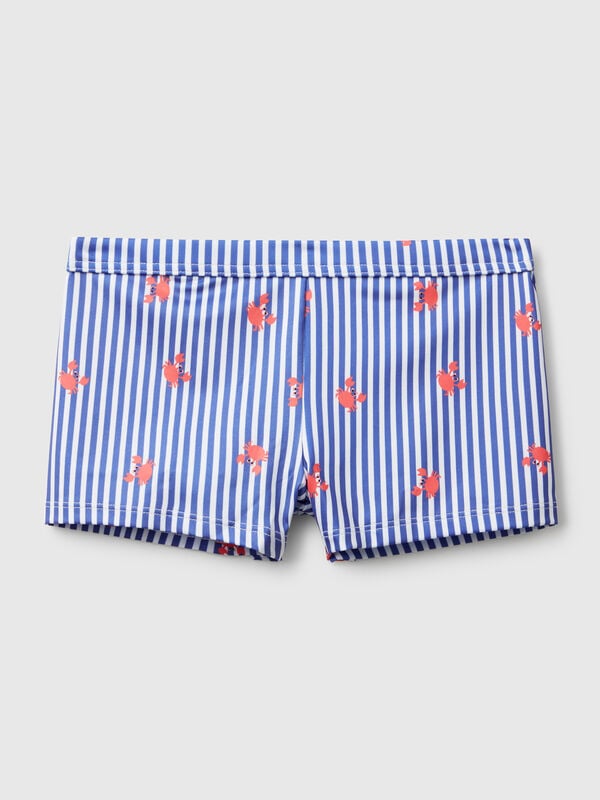 Gestreifter Boxer-Badeanzug mit Krabben Jungen