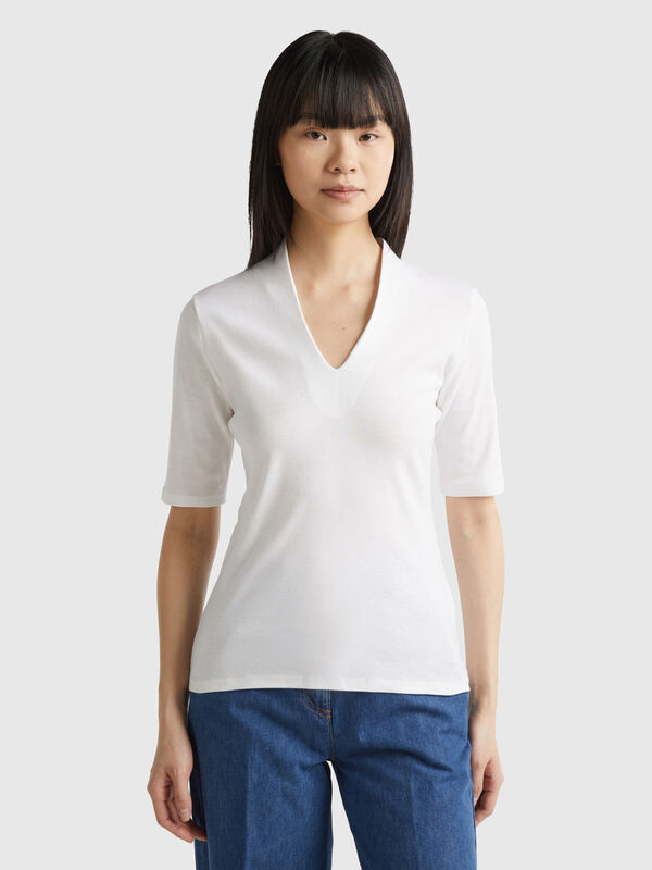 T-shirt ajusté en coton à fibre longue Femme