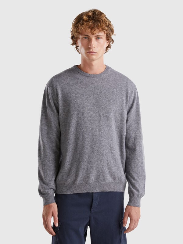 Pull gris en pure laine mérinos Homme