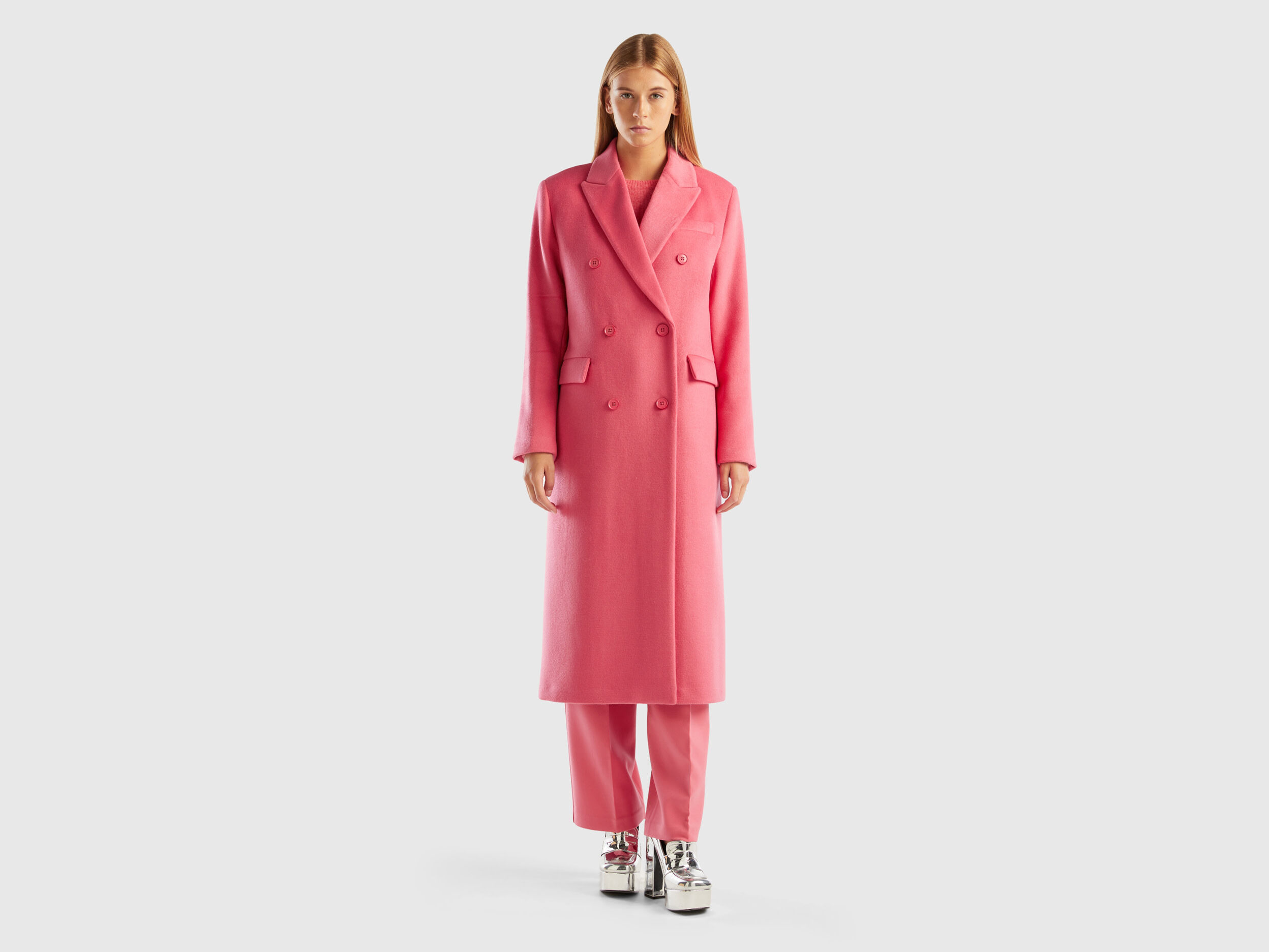 Benetton mid length online hidden double breasted coat