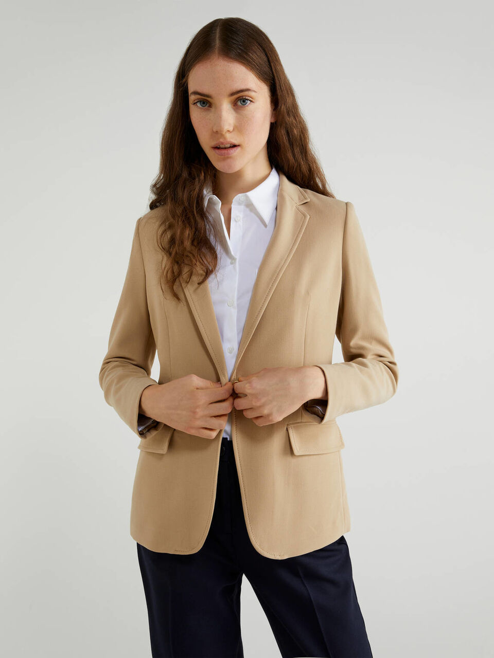 Waisted solid colored blazer Women image number null