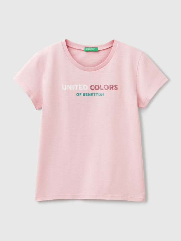 T-shirt en coton à logo pailleté Filles