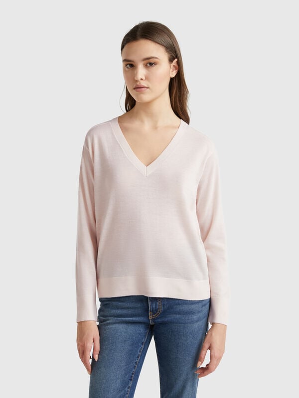 Pull col V en pure laine Mérinos Femme