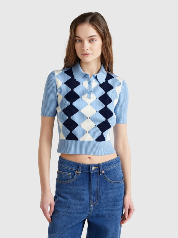 Polo en maille avec incrustation de diamants Femme
