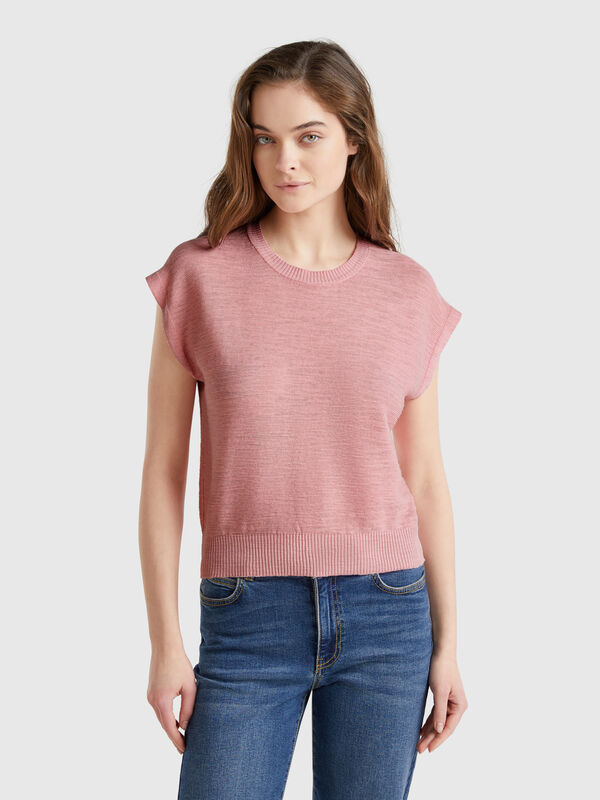 Vest in cotton and linen blend Women