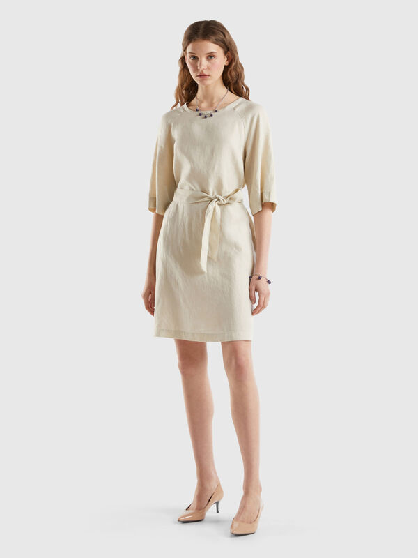 Short dress in pure linen Women