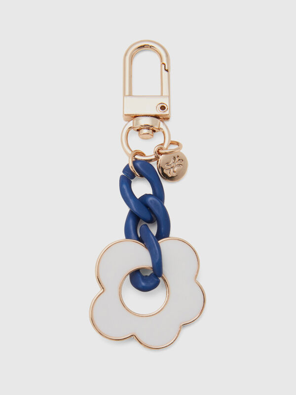 Schlüsselring in Gold und Blau mit Blumenanhänger Damen