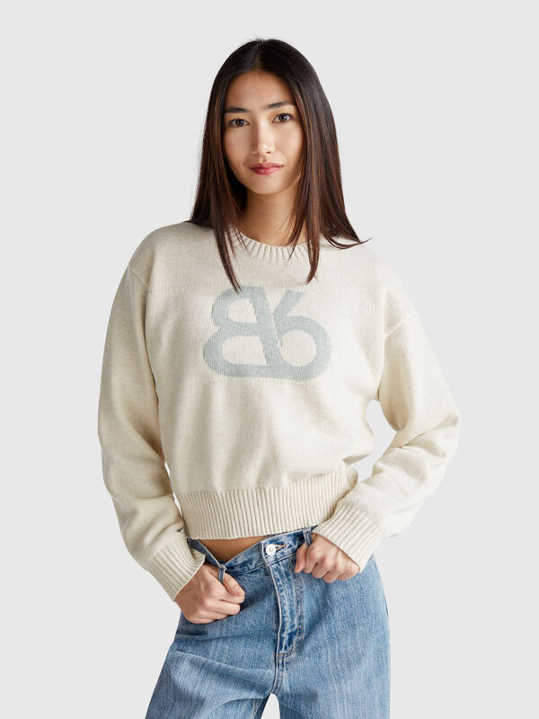 Pull à col rond en laine mélangée Femme