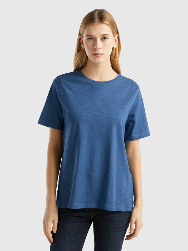 T-Shirt mit Rundhalsausschnitt aus geflammter Baumwolle Damen