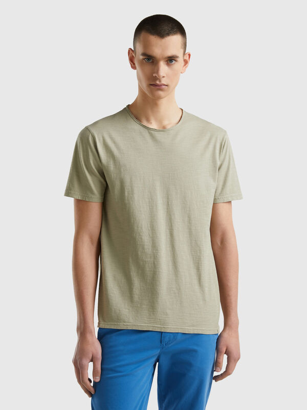 T-shirt vert sauge en coton flammé Homme