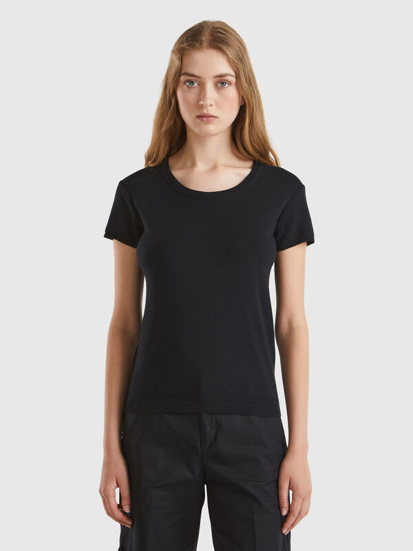 Kurzärmeliger Pulli in Schwarz Damen