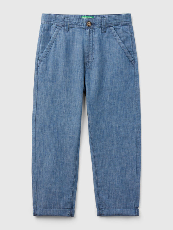 Trousers in linen blend chambray Junior Boy