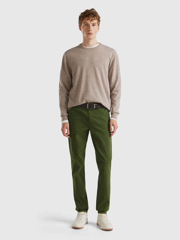 Olive green slim fit chinos Men