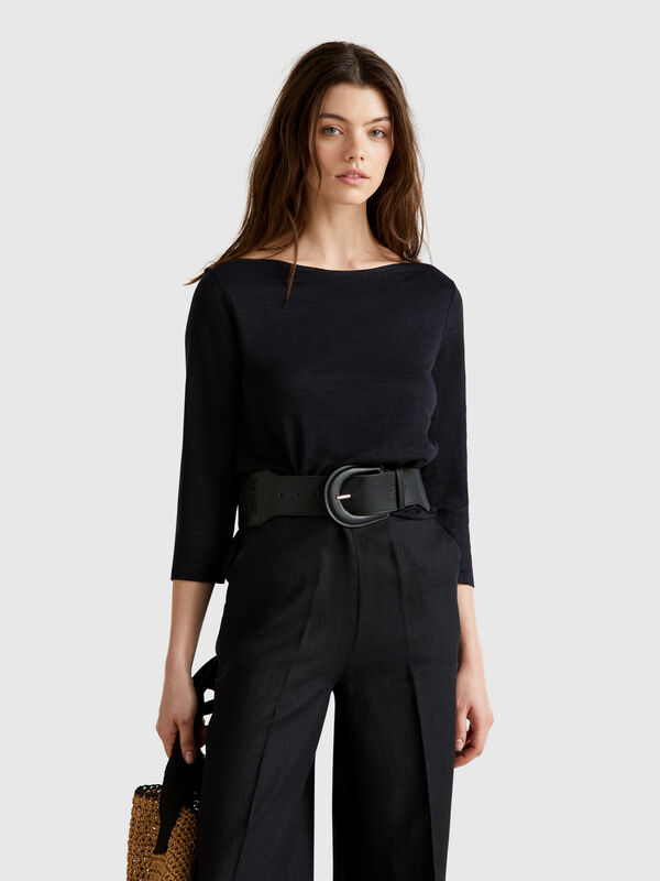 T-shirt manches 3/4 en pur lin Femme