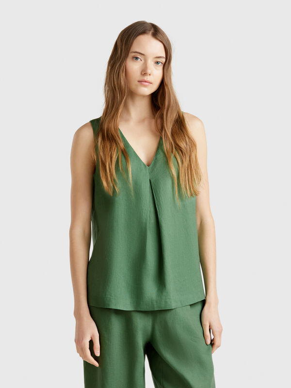 Ärmellose Bluse aus reinem Leinen Damen