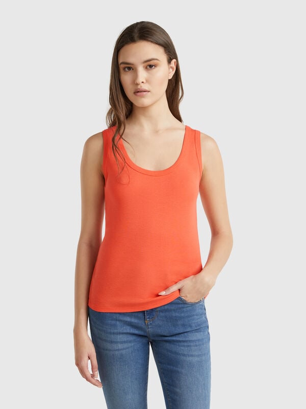 Korallenfarbenes Tanktop aus reiner Baumwolle Damen