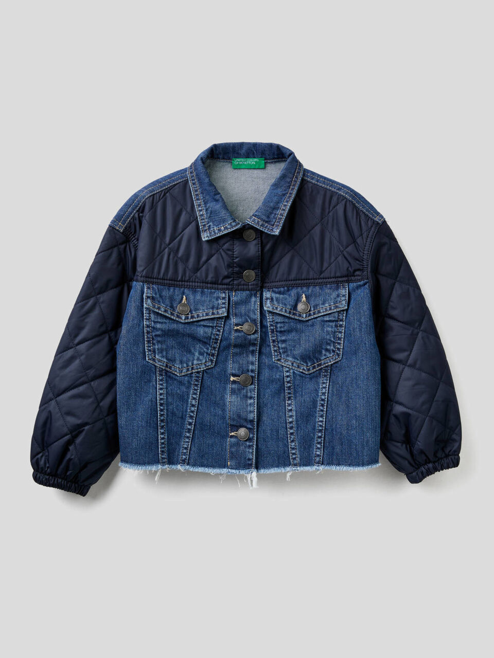 Jeansjacke mit Details im Lochmuster image number 1