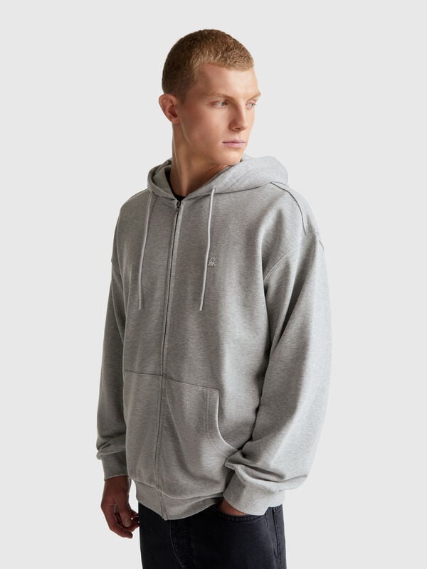 Sweat-shirt en coton avec zip et capuche Homme