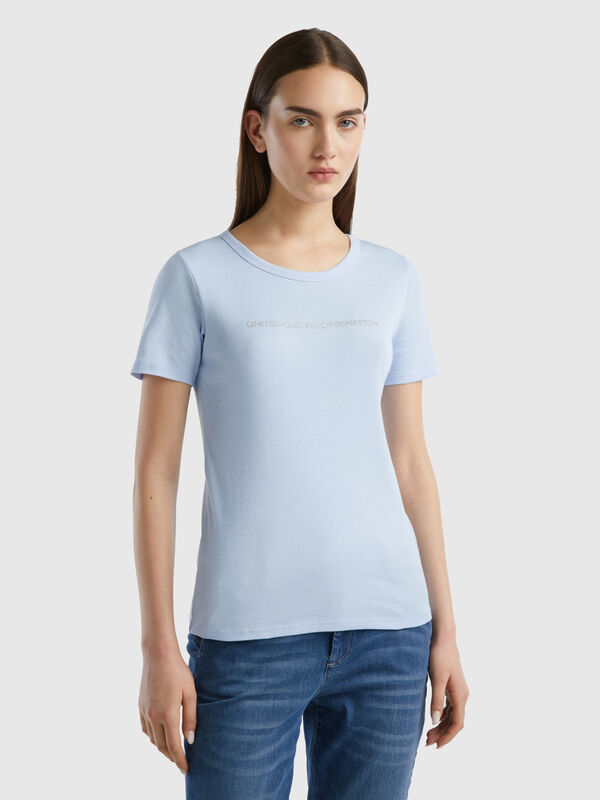 T-Shirt aus 100% Baumwolle mit glitzerndem Logoprint Damen
